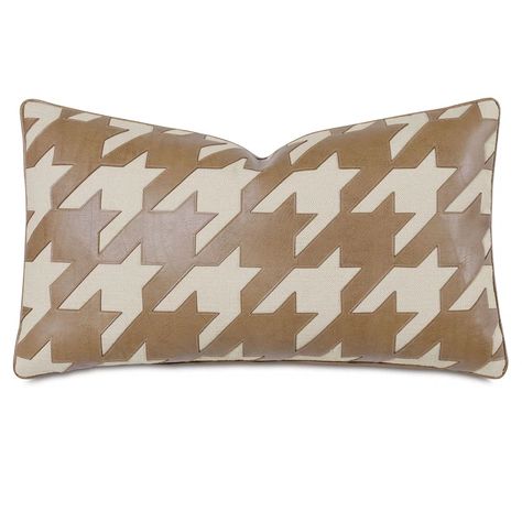 Eastern Accents Lodge Houndstooth Decorative Pillow | Perigold Houndstooth Pillows, Leather Applique, Eastern Accents, Luxury Bedding Collections, Designer Bedding Sets, Leather Pillow, Cocoa Brown, Transitional Decor, Houndstooth Pattern