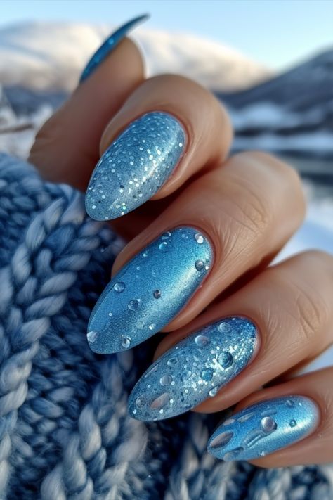 Ice Blue Nails Ice Blue Glitter Nails, Glacier Nails, Iceland Nails, Ice Blue Nails, Ice Nails, Year Nails, Blue Glitter Nails, Blue Aurora, Blue Nail Designs