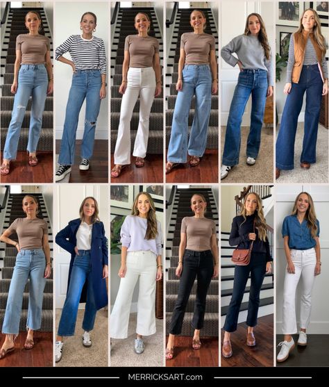 Trending Jean Styles for 2024 - Merrick's Art Womens Fall Jeans, Styling Wide Leg Jeans, Jeans Men Fashion, 10 Item Wardrobe, Jean Styles, Organized Closet, Capsule Wardrobe Women, Wide Legged Jeans, The Best Jeans