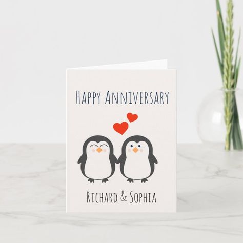 Cute Penguin Couple, Happy 30th Anniversary, Penguin Couple, Happy 3rd Anniversary, Cute Anniversary Gifts, Happy 4th Anniversary, 4 Year Anniversary, 4th Wedding Anniversary, Anniversary Cards Handmade