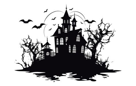 Scary Halloween House, Haunted House Silhouette, Scary House, Scary Houses, Bat House, House Silhouette, Halloween Haunted House, House Logo, Halloween Haunted Houses