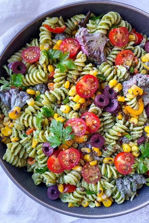 Vegan Summer Salad, Pasta Salad With Bacon, Pasta Salad Healthy, Pasta Salad Vegan, Pasta Salad Easy, Vegan Pesto Recipe, Vegan Pasta Salad, Wild Rice Salad, Arugula Pesto