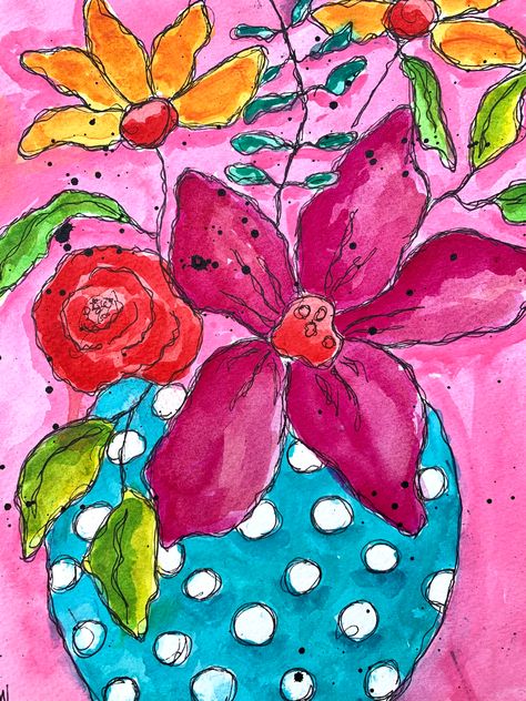 Great price on original art Colorful Floral Art, Folk Art Flowers, Abstract Flower Art, Flowers Wall Art, Painting Flowers, Flowers Wall, Flower Art Painting, Flower Wall Art, Ink Painting