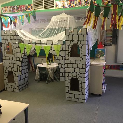 Castle Dramatic Play Kindergarten, Princess Dramatic Play, Castle Dramatic Play Preschool, Castle Role Play Area, Castle Dramatic Play, Castle Role Play Eyfs, Classroom Castle, Classroom Castle Theme, Castle Bulletin Board