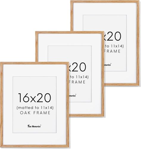 Amazon.com - 16x20 Picture Frame Solid Oak Wood, 3 Pack, Rustic Wood Frame 16 x 20 Matted to 11x14, 16"x20" Poster Frame Art Frame for Wall, Natural Oak Color - Oak Picture Frames, Puzzle Frame, Tabletop Picture Frames, 16x20 Frame, Rustic Wood Frame, Picture Frame Sets, 11x14 Frame, Frame Matting, Oak Color