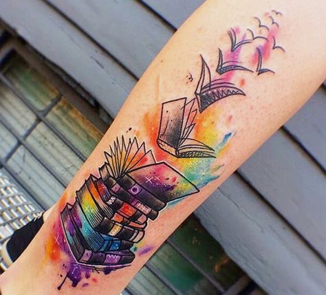 16 Book-Themed Tattoos Every True Lit-Lover Will Appreciate | Bustle Book Lover Tattoo, Design Tatuaje, Bookish Tattoos, Literary Tattoos, Marvel Tattoos, Tattoo Zeichnungen, Tattoos For Lovers, Cat Tattoos, Disney Tattoo