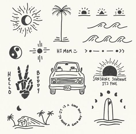 Australia Tattoo, Tattoo Homme, Mexico Tattoo, Surf Tattoo, Retro Tattoos, Png Illustration, Beach Tattoo, Small Tattoos For Guys, Arte Inspo