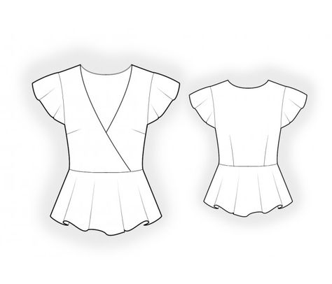 Knit Blouse With Wrap And Peplum - Sewing Pattern #4899. Made-to-measure sewing pattern from Lekala with free online download. Ballet Knitwear, Blouse Sewing Pattern Free, Homestead Fashion, Top Technical Drawing, Peplum Top Sewing Pattern, Peplum Blouse Pattern, Peplum Top Pattern, Clutch Sewing, Korean Blouse