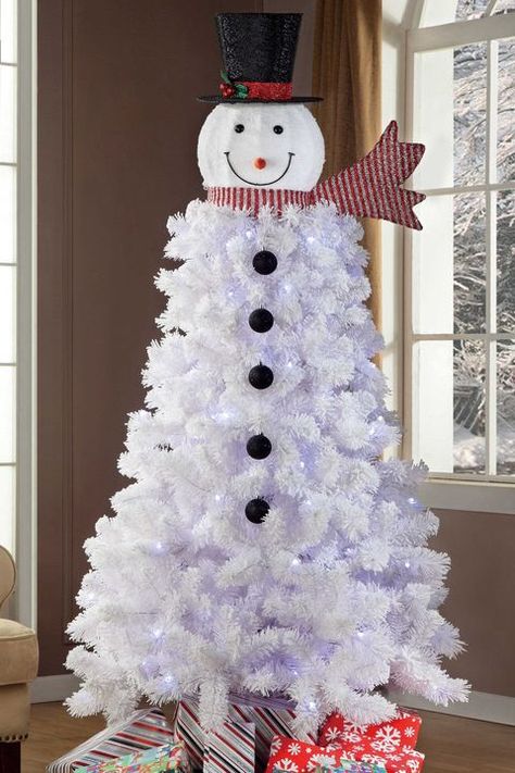 White Christmas Tree Decor Ideas, Snowman Christmas Trees, White Christmas Tree Decor, December Snow, Christmas Tree Decor Ideas, Tree Decor Ideas, Wall Christmas Tree, Snowman Tree, Snowman Christmas Tree