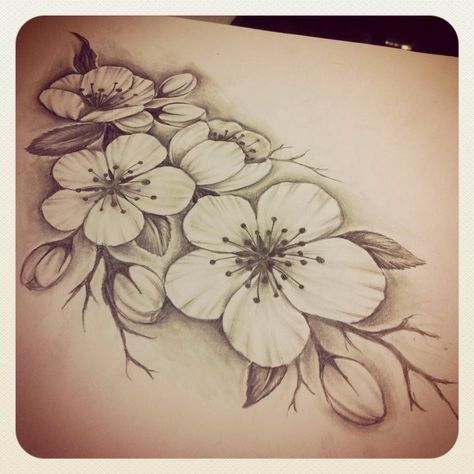 Cherry blossoms More Almond Blossom Tattoo, Blossom Tattoo Design, Cherry Blossom Drawing, Bouquet Tattoo, Circle Tattoos, Wolf Tattoo Design, Sunflower Tattoos, Geniale Tattoos, Cherry Blossom Tattoo