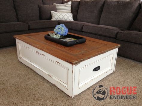 DIY Coffee Table with Storage | Free Plans | rogueengineer.com #DIYcoffeetable #LivingRoomFurniturePlans Diy Coffee Table With Storage, Diy Storage Coffee Table, Diy Muebles Ideas, Coffee Table Plans, Storage Coffee Table, Diy Rangement, Simple Woodworking Plans, Coffee Table With Drawers, Woodworking Furniture Plans