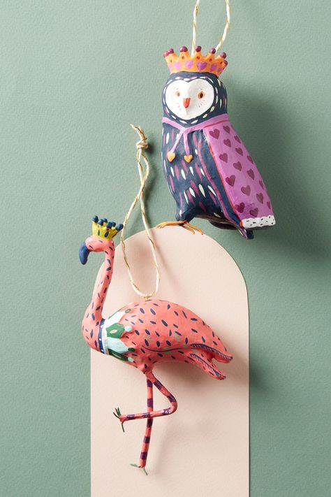 Anthropologie Ornaments, Anthropologie Holiday, Paper Mache Art, Bird Ornaments, Paper Clay, Xmas Ornaments, Ornaments Diy, Christmas Inspiration, Paper Mache