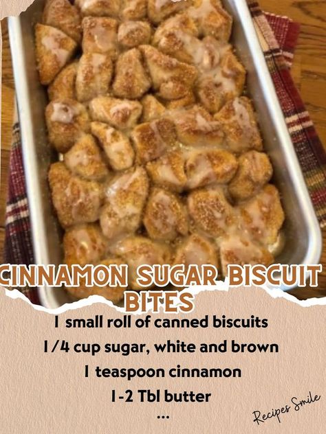 Recipes Smile | Cinnamon Sugar Biscuit Bites 🥰 | Facebook Cinnamon Rolls Bites, Cinnamon Bites, Biscuit Bites, Cinnamon Biscuits, Sugar Biscuits, Canned Biscuits, Grandmas Recipes, Cinnamon Rolls Recipe, Oats Recipes