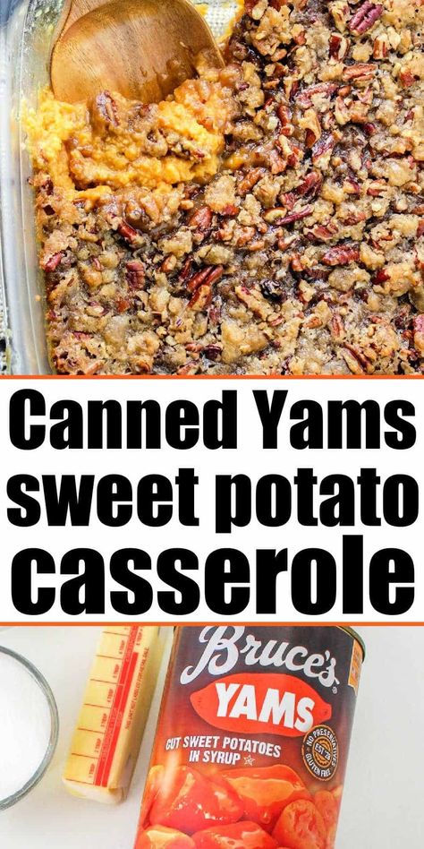 Copycat Ruth Chris sweet potato casserole recipe with canned yams and pecan topping is here! Best mashed yams side dish for Thanksgiving. Ruth Chris Sweet Potato Casserole Recipe, Sweet Potato Casserole With Canned, Canned Sweet Potato Casserole, Canned Sweet Potato Recipes, Ruths Chris Sweet Potato Casserole, Canned Yams, Best Sweet Potato Casserole, Sweet Potato Thanksgiving, Sweet Potato Casserole Easy