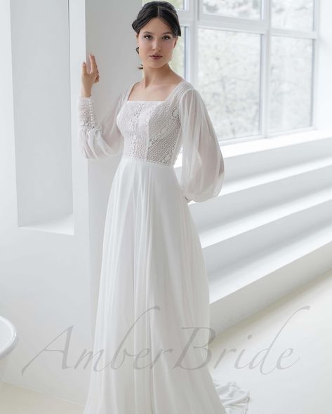 A chiffon lace elegant wedding dress, featuring long sleeves, embodies simplicity and modesty with timeless grace. ✨✨ . . . #LongSleeveGown #ModestBride #ChiffonLace #ElegantWeddingDress #SimpleElegance #BohoBride #BohemianWedding #ModestFashion #TimelessGrace #BohoChicBride #BridalStyle #WeddingInspiration #BridalGown #DreamWeddingDress #BridalBeauty #WeddingGoals #ClassicBride #WeddingDressInspo #BridalTrends #BrideToBe #WeddingIdeas #WeddingPlanning #BridalLook #ChicBride #ElegantWedding ... Boho Wedding Dress Long Sleeve, Sleeve Wedding Dress Lace, Flowy Wedding Dress, Boho Chic Bride, Wedding Dress Bohemian, Dress Boho Wedding, Wedding Dress Boho, Embroidered Wedding Dress, Long Sleeve Wedding Dress