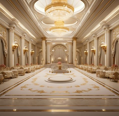 **banquet hall interior design for a seven star hotel of size feet and height 10 feet, grand luxury palace type, roman design for walls, parametric false ceiling, carpet flooring, futuristic roman, luxury, unique, HD Banquet Hall Design Interiors Luxury, Banquet Hall Wall Design, Futuristic Roman, Banquet Design, Hall Ceiling, Hall Tiles, Roman Design, Luxury Palace, Wedding Banquet Hall