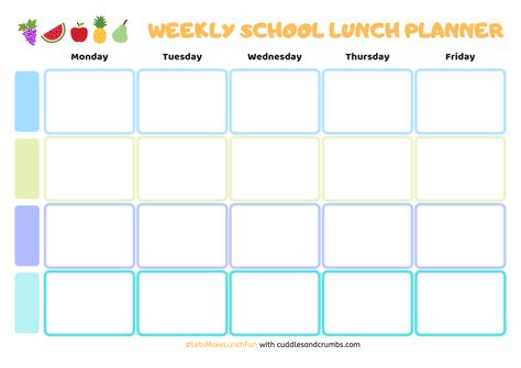 Weekly School Lunch Planner v2 | Cuddles and Crumbs Lunch Menu Template, School Lunch Planner, Frying Recipes, School Lunch Menu, Lunch Planner, Rubric Template, School Menu, Weekly Menu Template, School Cafe