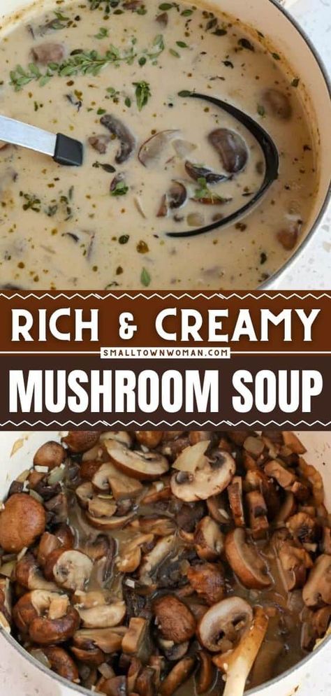 Velvety smooth, rich, and creamy, this is the best mushroom soup recipe to make at home! This crazy delicious soup really puts canned mushroom soup to shame with authentic mushroom flavor. Everyone will enjoy this homemade dinner recipe! Small Batch Mushroom Soup, Home Made Mushroom Soup, Drinkable Soup Recipes, White Mushroom Recipes, Mushroom Bisque Soup, Onion And Mushroom Soup, Cream Of Mushroom Soup Recipes, Cream Mushroom Soup, Basic Soup Recipe