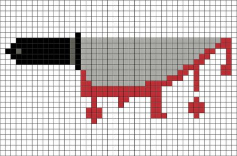 Horror Pixel Art Grid, Knife Pixel Art, Knife Cross Stitch, Scary Pixel Art, Horror Pixel Art, Pixel Art Horror, Pixel Art Halloween, Halloween Pixel Art, Horror Cross Stitch