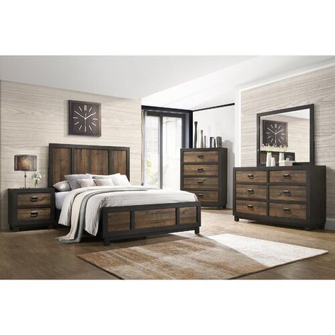 Gracie Oaks Llewellyn Panel 3 Piece Bedroom Set | Wayfair Black Bedroom Set, Bedroom Sets Furniture, 5 Piece Bedroom Set, Dark Chocolate Color, Queen Panel Beds, Classic Bed, Bedroom Sets Queen, Bedroom Panel, Mirrored Nightstand