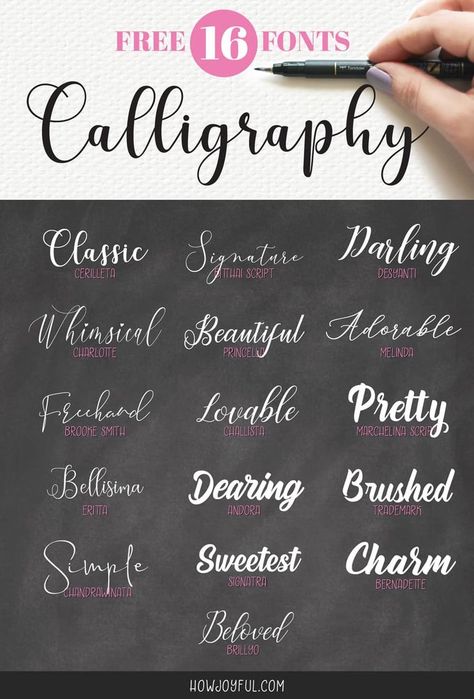 The top 16 beautiful and FREE calligraphy fonts for your next creative project via @howjoyful Best Calligraphy Fonts, Free Calligraphy, Calligraphy Fonts Alphabet, Free Calligraphy Fonts, Handwriting Alphabet, Handwritten Calligraphy, Hand Lettering Fonts, Aesthetic Fonts, Design Blogs