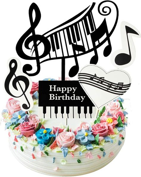 Set of 5 music themed birthday cake toppers: sheet music, treble clef, music notes, music heart, happy birthday piano keys. For a music themed birthday or event. Happy Birthday Music Notes, Happy Birthday Massage, Music Birthday Cake, Music Themed Birthday, Happy Birthday Piano, Piano Cakes, Happy Birthday Music, Music Cake, Birthday Cake Decoration