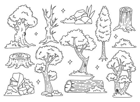 Premium Vector | Set of forest tree doodle vector illustration Forest Trees Drawing, Simple Tree Drawing, Forest Doodles, Forest Drawing Easy, Manifestation Images, Fantasy Tree Drawing, Tree Doodles, Nature Doodles, Nature Doodle