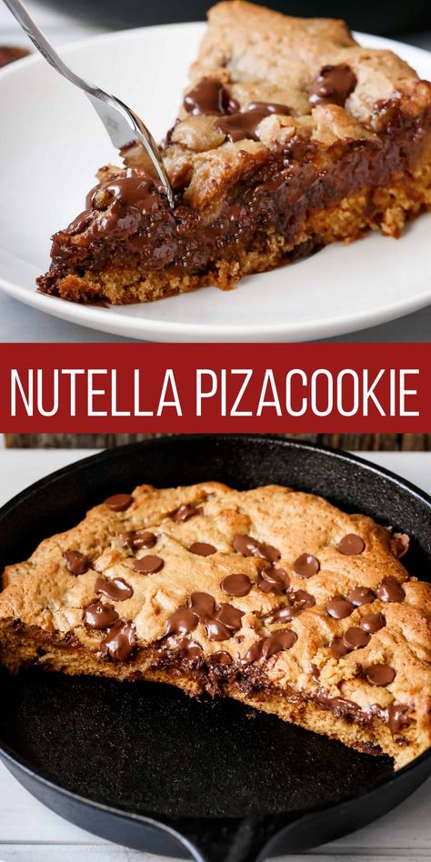 Nutella Cookie Skillet, Cookie Nutella Pie, Nutella Cookie Pie Recipe, Nutella Cookie Cake, Chocolate Chip Pizza Cookie, Nutella Brownie Cookies, Cookie Pizza Chocolate Chip, Nutella Cookie Pie, Cookie Skillet Recipe