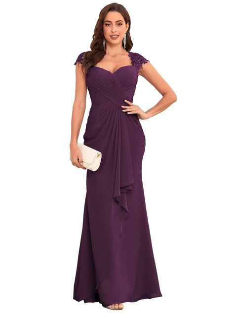 Dark Purple Mother Of The Groom Dress, Plus Size Purple Dresses Formal, Fall Mother Of The Groom Dresses, Purple Mother Of The Bride Dresses, Quince Mom Dress, Formal Long Dresses, Wedding Cap, Purple Quinceanera, Purple Dresses Formal