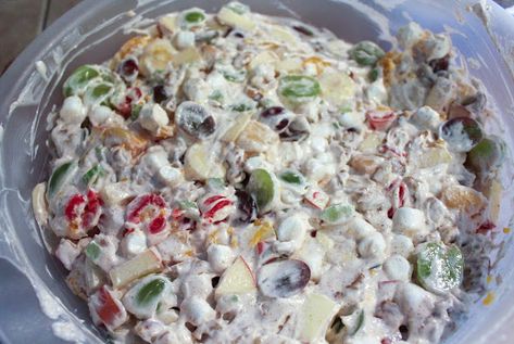 Heavenly Hash Fruit Salad | Just A Pinch Recipes Heavenly Hash, Ambrosia Recipe, Sweet Whipped Cream, Ambrosia Salad, Canned Pineapple, Refreshing Salad, Fruit Salad Recipes, Just A Pinch, Vanilla Yogurt