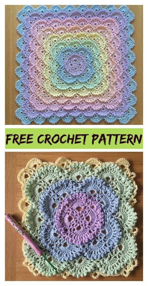 Corak Krusye, Baby Blanket Free Crochet Pattern, Poncho Crochet, Cozy Crochet, Crochet Patterns Free Blanket, Crochet Square Patterns, Blanket Patterns, Crochet Motifs, Baby Blanket Pattern