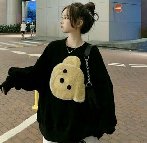 Oversized Hoodie Outfit Korean, Hoodie Outfit Korean, Oversized Hoodie Outfit, Korean Hoodie, Harajuku Sweatshirt, Streetwear Girl, Outfit Korean, Cute Hoodie, Oversize Women