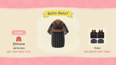 Animal Crossing Boho, Acnh Fabric, Acnh Clothes Design, Acnh Witchy, Spooky Island, Acnh Fashion, Acne Clothing, Acnh Outfits, Boho Witch