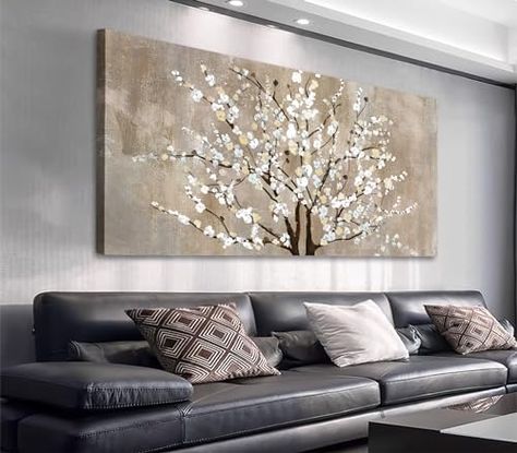 Large Wall Behind Couch Decor, Living Room Art Ideas, Wall Pictures For Bedroom, Elegant Essence, Pictures For Bedroom, Picture Wall Bedroom, Golden Decor, Flower Canvas Wall Art, Plum Blossoms