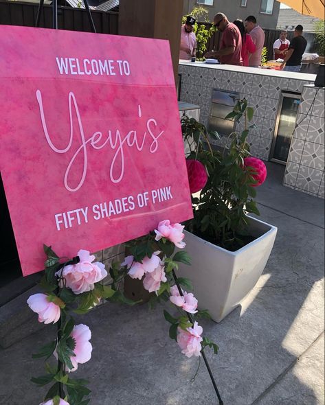 Grad Party Ideas Themes, 21 Birthday Theme Ideas Pink, Pink Carpet Birthday Party, Shades Of Pink Theme Party, 20 Shades Of Pink Birthday Party, 27 Shades Of Pink Party, All Pink 30th Birthday Party, Pink Party Inspiration, Different Shades Of Pink Birthday Party