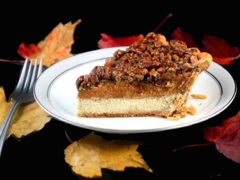 Pumpkin Cheesecake Pecan Pie Recipe | Devour | Cooking Channel Cake Pops Brownie, Pumpkin Pecan Cheesecake, Cheesecake Pie Recipes, Pie Game, Cheesecake Pumpkin, Pecan Pie Cheesecake, Pecan Pies, Pecan Cheesecake, Pumpkin Pecan Pie