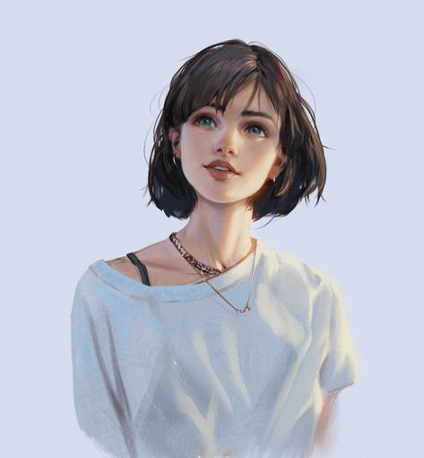 2 hours photo study, Rui Li on ArtStation at https://www.artstation.com/artwork/6aPqvV Digital Painting, Short Hair, A Woman, Hair, Blue, White, Black