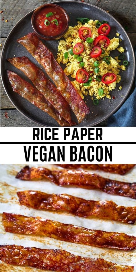 Rice Paper Vegan, Vegan Bacon Recipe, Bacon Recipes Breakfast, Vegan Breakfast Casserole, Breakfast Vegetarian, Bacon Recipe, Vegan Bacon, Recipe Breakfast, Vegan Side Dishes