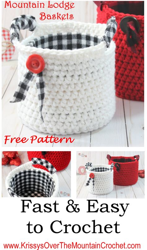 A small basket to crochet using this free  pattern. Video  is available to show you how to add the flannel covered cardboard liner. Mountain Crochet, Quick Crochet Projects, Crochet Basket Pattern Free, Crochet Storage Baskets, Crochet Storage, Basket Pattern, Crochet Basket Pattern, Small Basket, Holiday Crochet