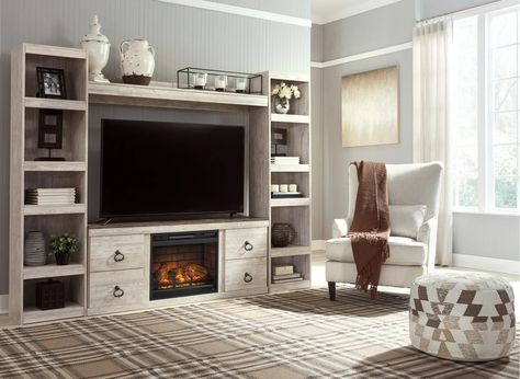 Signature Design by Ashley Esmarelda Entertainment Center for TVs up to 60" with Fireplace Included & Reviews | Wayfair Infrared Fireplace, Large Tv Stands, Fireplace Entertainment, Estilo Shabby Chic, Entertainment Wall, Living Room Entertainment, New Beds, Coastal Cottage, Electric Fireplace