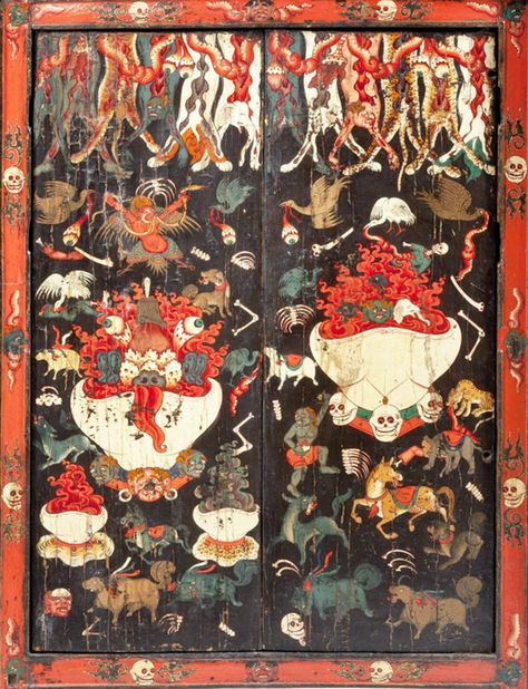 Wrathful Deities, Buddhist Demon Art, Tibetan Demon, Tibetan Temple Art, Giant Pool, Tibetan Skull, Tibetan Monastery, Artist Photo, Thangka Painting