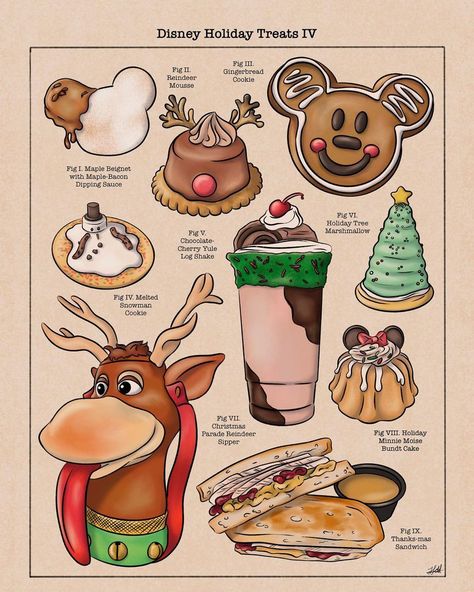 Jess Feldman on Instagram: “I just realized I never posted this illustration! There was some especially yummy looking treats that debuted this year! . . . #disney…” Disney Dollhouse, Disneyland Treats, Disney Baking, Disney Themed Food, Disney Inspired Food, Easy Graffiti Drawings, Disney Desserts, Disneyland Food, Disney Treats