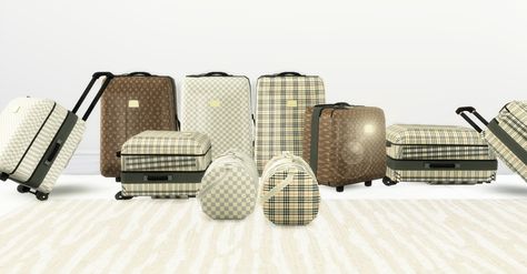 LV/Burberry Suitcase Collection Recolor Sims 4 Designer, Designer Shopping Bags, Louis Vuitton Suitcase, Los Sims 4 Mods, Die Sims 4, Sims Baby, The Sims 4 Pc, Sims 4 Bedroom, Sims 4 Clutter