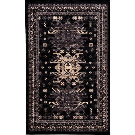 Black Color Palette, Ancient Persia, Synthetic Rugs, Heriz Rugs, Unique Loom, Black Area Rugs, Round Area Rugs, Rectangular Rugs, Botanical Pattern