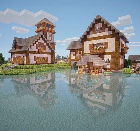 House on the lake Minecraft Project                                                                                                                                                                                 More Lake Minecraft, Minecraft Lake, Villa Minecraft, House On The Lake, Construction Minecraft, Minecraft Medieval, Cool Minecraft Houses, Haus Am See, Minecraft City