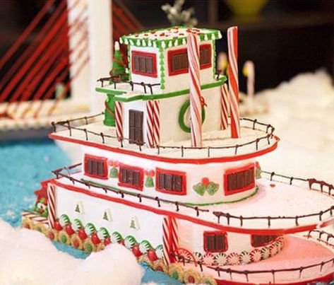 Gingerbread Boat, Cream Of Pumpkin Soup, Cool Gingerbread Houses, Holiday Fruit, Lake Party, Gingerbread House Parties, Gingerbread House Designs, All Things Gingerbread, Gingerbread Village