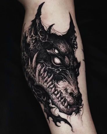 Dark Feminine Tattoos, Fenrir Tattoo, Gotik Tattoo, Satanic Tattoos, Feminine Skull Tattoos, Shadow Tattoo, Feminine Tattoo Sleeves, Wicked Tattoos, Scary Tattoos