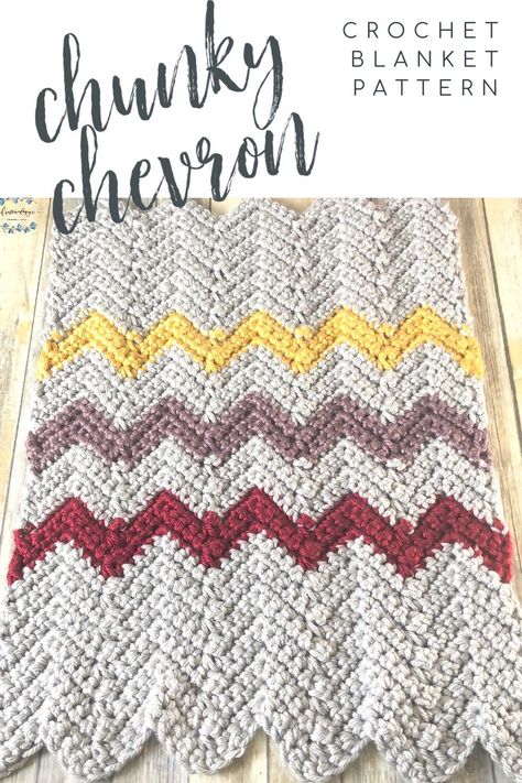 Free chunky crochet chevron blanket pattern. Jumbo #7 yarn blanket that works up in just a few hours. Super Bulky Chevron Crochet Blanket, Jumbo Yarn Crochet Blanket Pattern, Crochet Chevron Pattern, Easy Crochet Blanket Patterns, Chevron Crochet Blanket, Chunky Blanket Pattern, Chevron Crochet Blanket Pattern, Bulky Yarn Patterns, Bulky Yarn Crochet