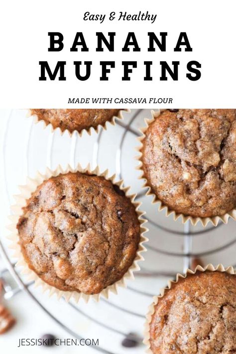 Cassava Banana Muffins, Grain Free Banana Muffins, Cassava Flour Banana Muffins, Cassava Muffins, Cassava Flour Muffins, Cassava Recipes, Sugar Free Banana Muffins, Pro Metabolic, Paleo Banana Muffins