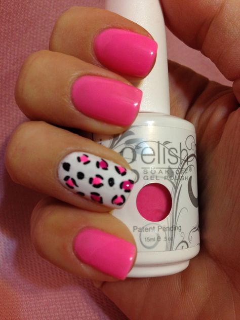 Neon Pink Nails Art, Gelish Polish, Neon Pink Nails, Pink Summer Nails, Pink Nail Colors, Hot Pink Nails, Gelish Nails, Pink Nail Art, Leopard Nails